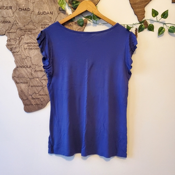 Soft & Flowy Navy Blue Ruffle Sleeve Tee - Picture 4 of 5